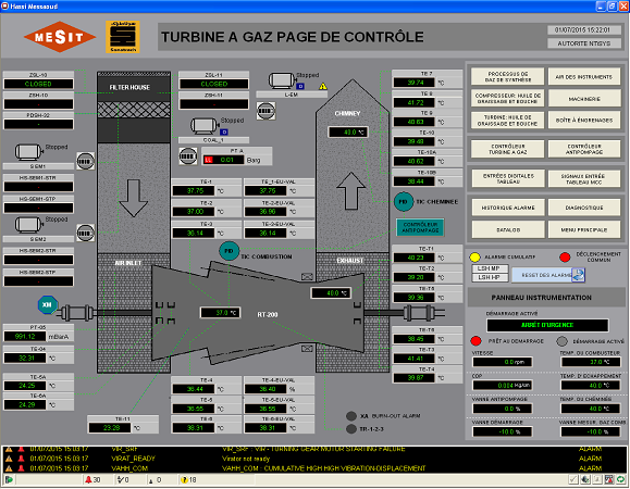 Turbine control - shows all the parameters of the working turbine